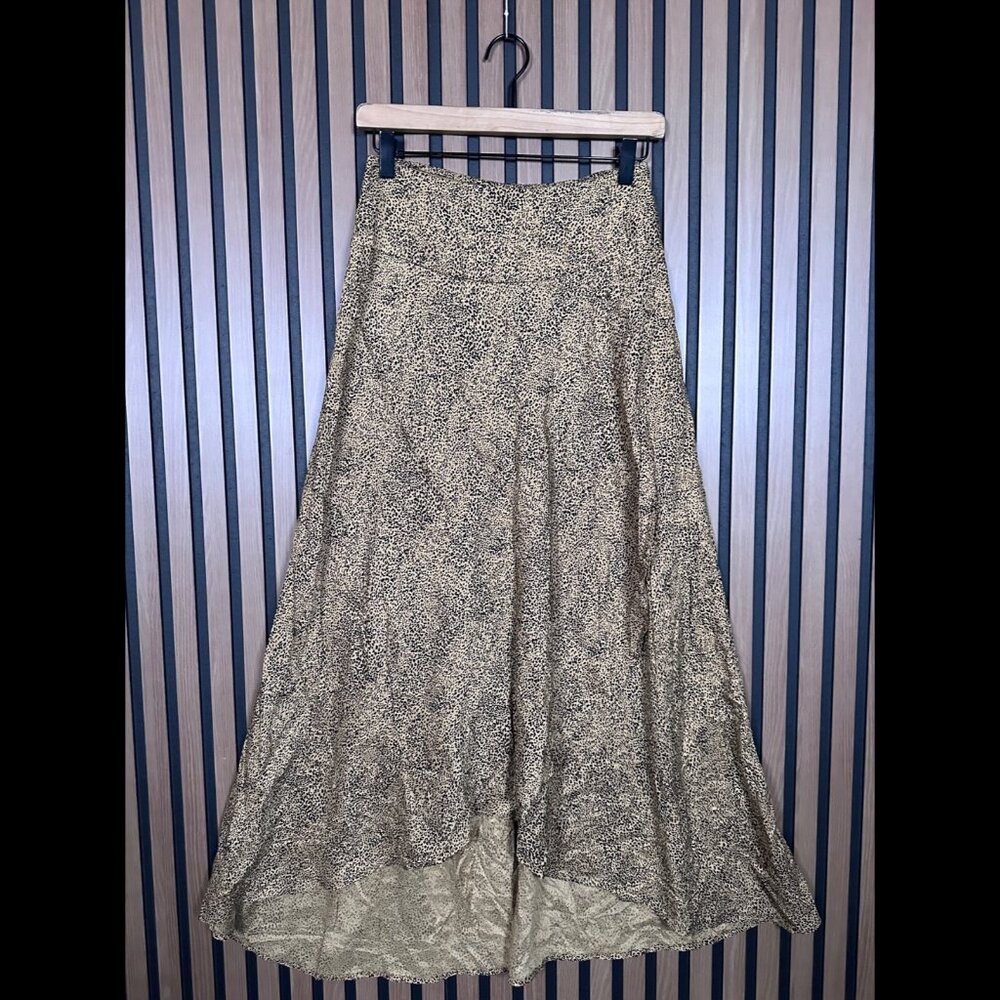 Japra Skirt Medium Womens Brown A Line Midi Smocked Back Leopard Art